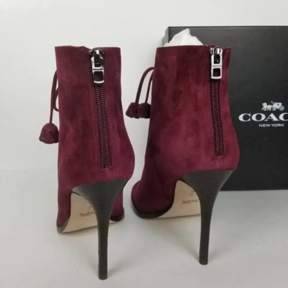COACH Lena Lux suede lace up heels‎ burgundy size 9
